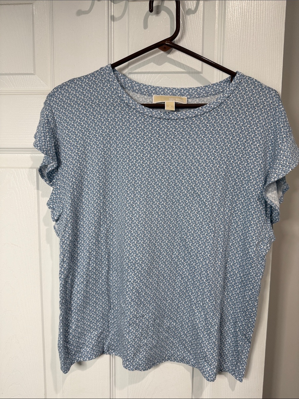 Michael Kors Light Blue Printed Short Sleeve Top